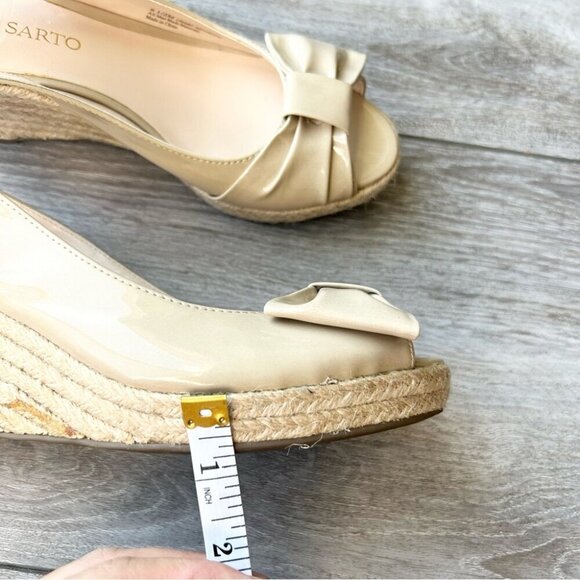 Franco Sarto Beige Vegan Patent Leather Slingback Peep Toe Wedge Esapdrille - Picture 13 of 14